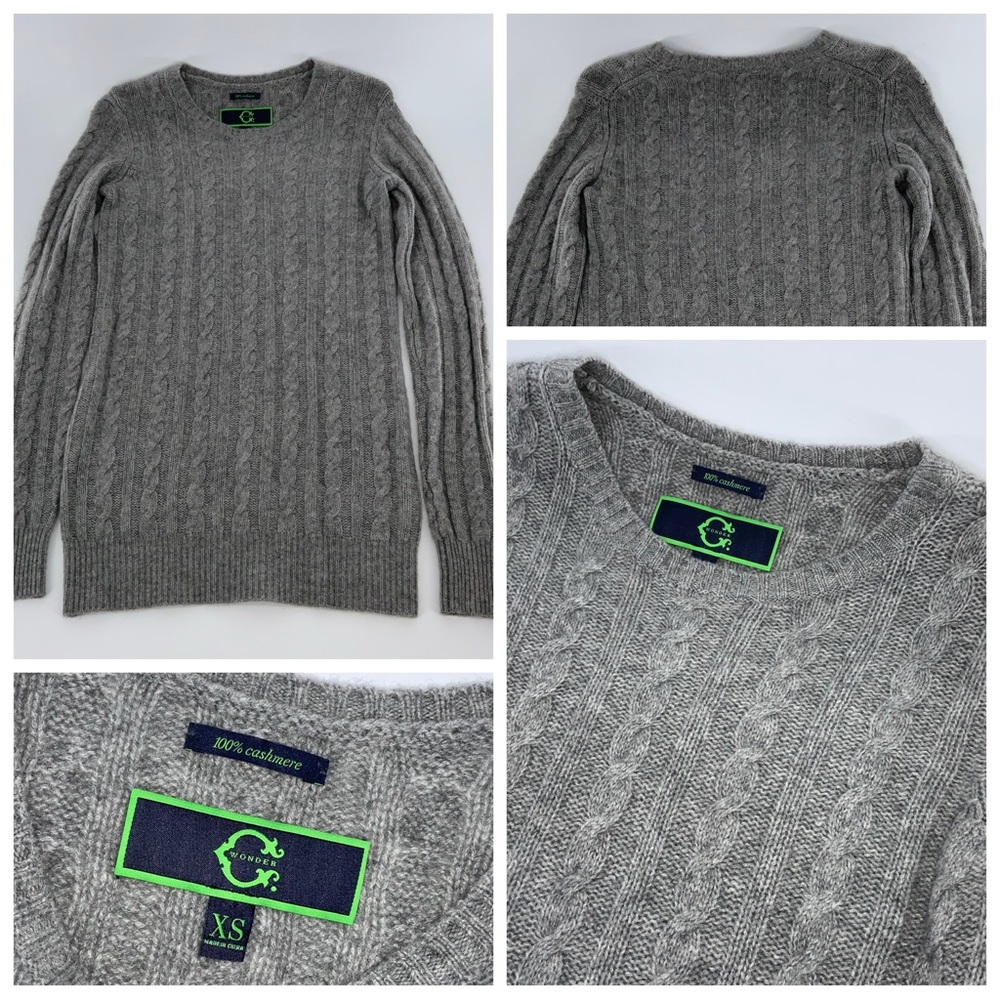 C Wonder Sweater XS Women Gray Cable Knit 100% Cashmere Long Mint YGI Y3-89